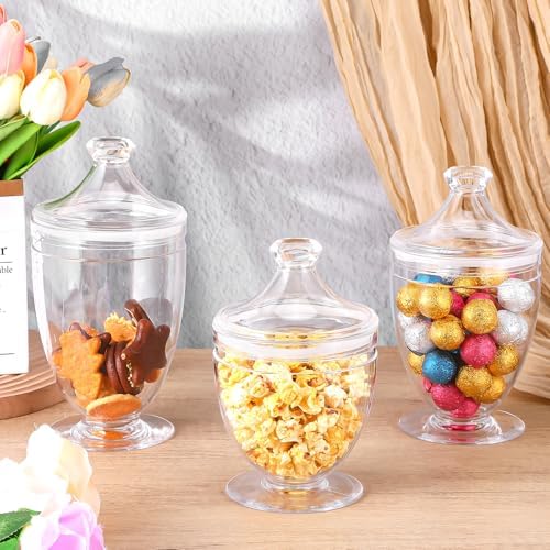 3 Pcs Acrylic Apothecary Jars with Airtight Lid, Candy Jars for Candy Buffet, Decorative Bathroom Canisters (42oz/34oz/29oz)