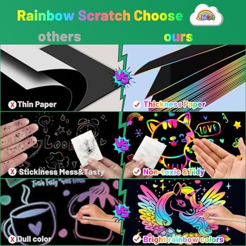 ZMLM 2 Pack Rainbow Scratch Paper Notebooks: Art Crafts for Kids Ages 4-8