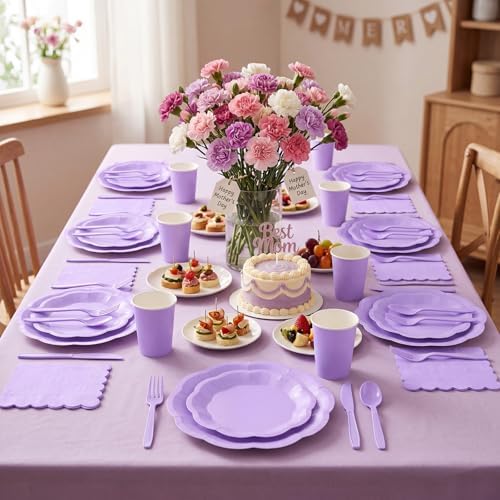 350 Pcs Lavender Plates and Napkins Serve 50, Light Purple Party Supplies