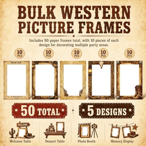 AmazingSpark 50 Pcs Western Cowboy Picture Frames Paper Photo Cards