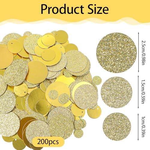 200 PCS Gold Confetti Glitter for Tables, Round Gold Table Confetti, Glitter Golden Dots Decorations for Birthday Party Anniversary Supplies Bridal Baby Shower Party Wedding Decor