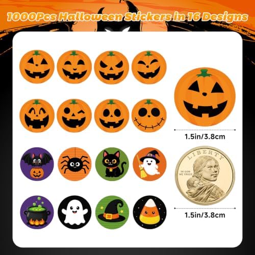 Anwyll 1000 Pcs Halloween Stickers - 1.5'' Pumpkin Stickers for Decorating
