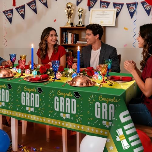 6 Pack Disposable Plastic Tablecloth 54" x 108" Green Class of 2026 Grad Party Table Cloths Disposable for 6 to 8 Foot Tables Graduation Party Indoor or Outdoor (Graduation Green)
