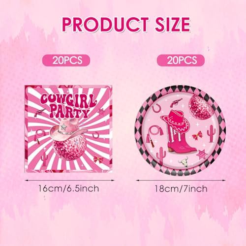 40PCS Cowgirl Party Decorations Disco Cowgirl Birthday Plates and Napkins Pink Party Supplies Disposable Table Decor Set for Women Girl Western Cowgirl Baby Shower Bachelorette Party Supplies