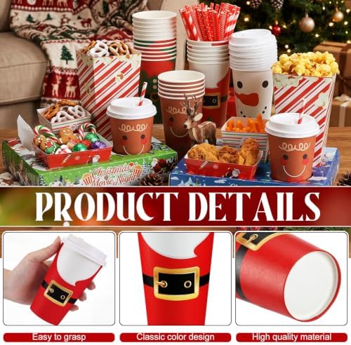 Bokon 172 Pcs/ 24 Sets of Christmas Movie Night Snack Trays Santa