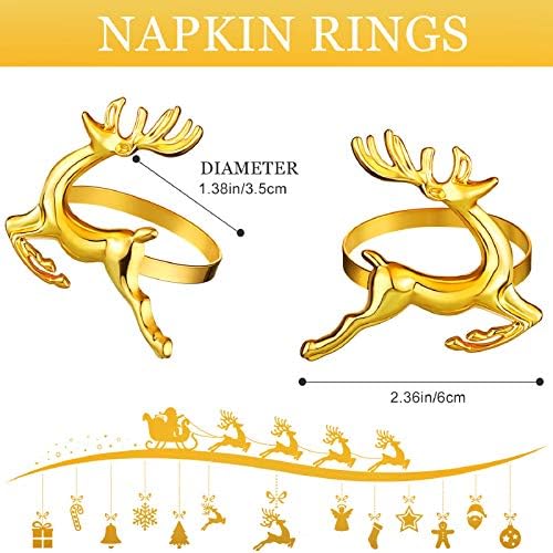 WILLBOND 6 Pcs Reindeer Napkin Rings for Christmas Table Decor, Gold