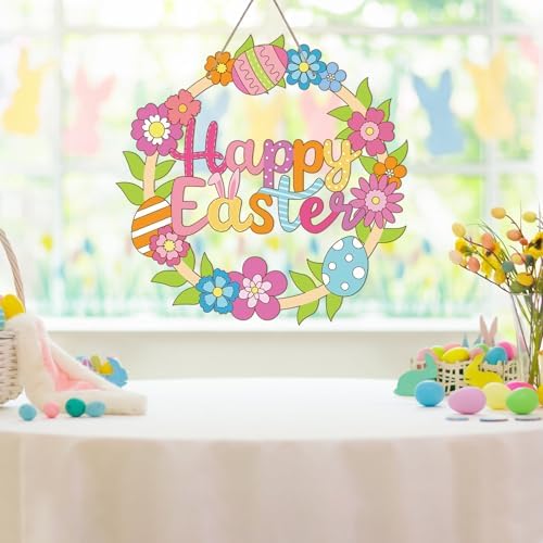 Sereliy 24 Pcs Easter Coloring Wreath Crafts, Color Your Own Easter Crafts, DIY Paper Eggs Wreath for Home Activities Games. (Egg.24PCS)