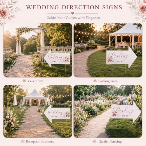 Wenqik 6 Pack Wedding Directional Arrow Signs with Stakes(Elegant Boho)
