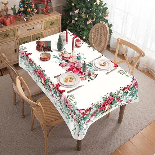 Christmas Tablecloth Pink Xmas Decorations Waterproof Tablecloths Table Covers for Dinner Kitchen Dining Table Party Holiday Decor 60"x 102" Oblong/Rectangle