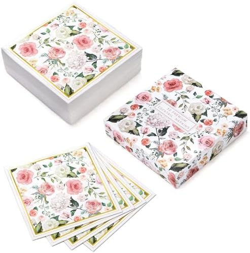 WRAPAHOLIC 50Pcs Gold Foil Floral Napkins - 3 Ply Disposable Paper Luncheon Napkin for Wedding Birthday Bridal Tableware Party Supplies - 6.5 x 6.5 In