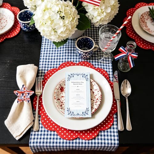 Patriotic Star Napkin Rings Set of 12, 4th of July Cloth Star Napkin Rings