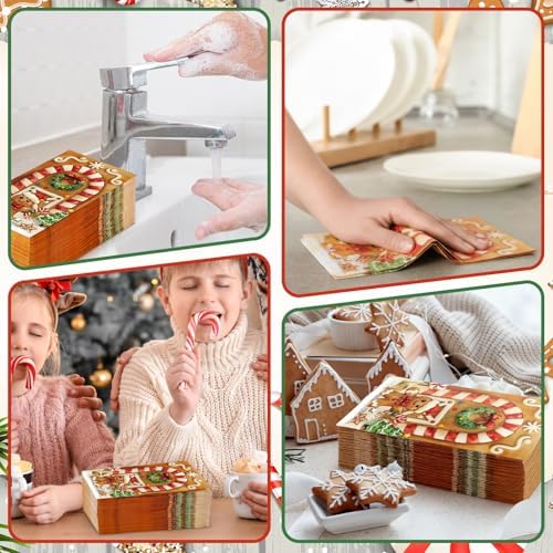 100 Pcs Christmas Gingerbread Guest Napkins 2 Ply Gingerbread Paper Napkins