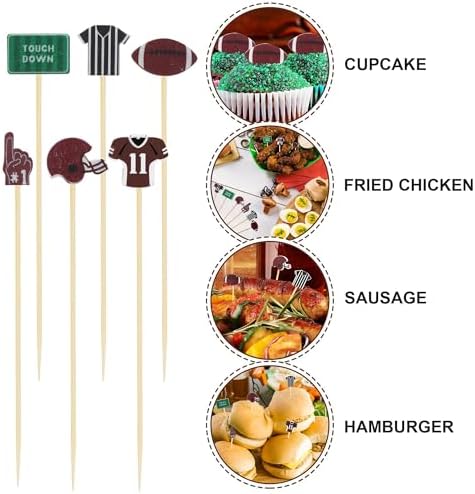 Aodaer 200 Pieces Football Toothpicks 5.12 Inch Football Cocktail Picks Food Picks for Appetizers Bamboo Football Skewers for Sports Birthday Rugby Football Themed Party Decoration