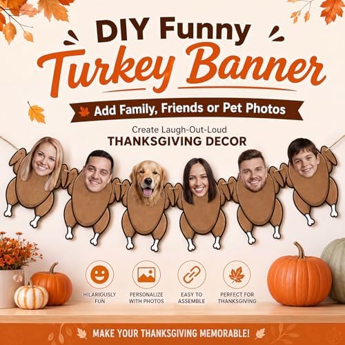 Irenare 24 Pcs Thanksgiving DIY Turkey Head Photo Banner