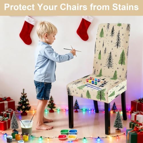 Christmas Tree Chair Covers Set of 4, Stretchable Dining Chair Slipcovers with Snowflakes for Holiday Décor