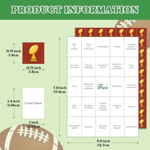 Football Bingo Game Cards - 24 Sheet, Party Favors for Super Bowl, Tailgate, Birthday Party, Family Game Night Activities