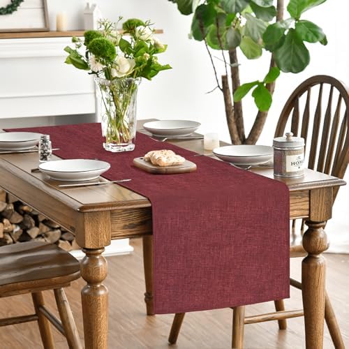Artoid Mode Dark Red Table Runner, Seasonal Christmas Valentine's Washable Kitchen Dining Table Decoration for Home Party Decor 13x36 Inch