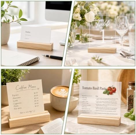 10Pcs 4.72x1.38 Inches Wood Table Number Stands, Wooden Place Card Holders, Acrylic Sign Holders for Wedding, Ceremony, Birthday, Party, Home Decoration, Events (3mm Slots)