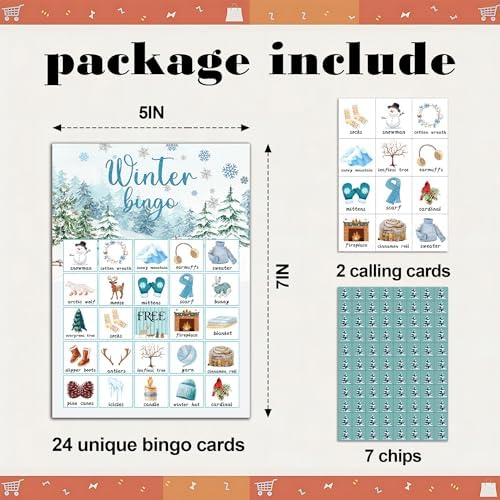 Christmas Party Bingo Game Cards, Winter Bingo Set for Adults Large Group, Winter Holiday Fun Party Games, Xmas Activities Icebreaker Games, for Family Friends, 02