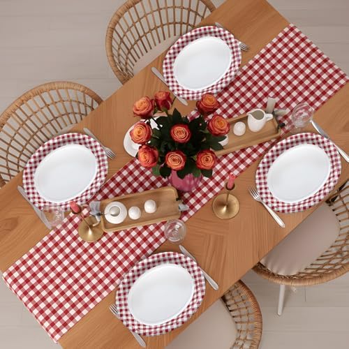 40Pcs Red Gingham Oval Paper Plates 10" x 12",Large Disposable Heavy Duty Paper Plates Red and White Plaid Party Platter for BBQ Picnic Birthday Wedding Baby Shower