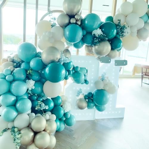 PartyWoo Dark Teal Balloons 140pcs Turquoise Aqua Blue Teal Different Sizes