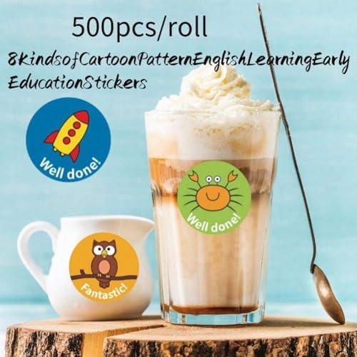 500Pcs Cartoon Stickers 1inch 8 Design Encourage Stickers Roll for Envelopes Invitations Cards Decorations