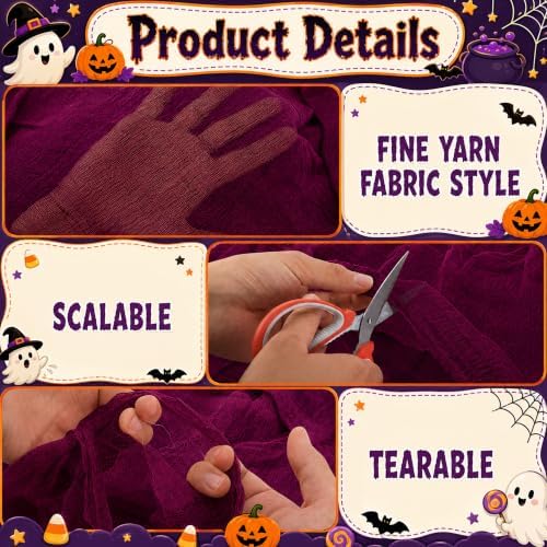 197"x71" Dark Red Creepy Cloth, Fine Mesh Halloween Cheesecloth Backdrop