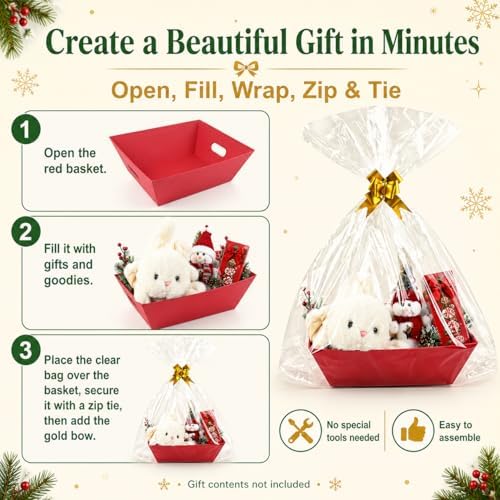 CDIVEFTN Baskets for Gifts Empty, 10 Pack Red Gift Basket Kit with Bags