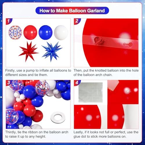 Red White Blue Balloon Arch Kit for Birthday Party Decorations