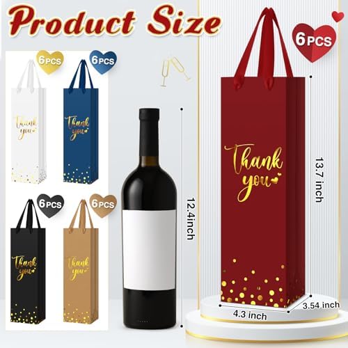 Ctosree 30 Pcs Wine Bottle Gift Bag with Handle 4.3x3.5x13.7, 5 Colors