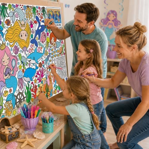 Mermaid Coloring Poster & Table Cover - 71" x 31.5"