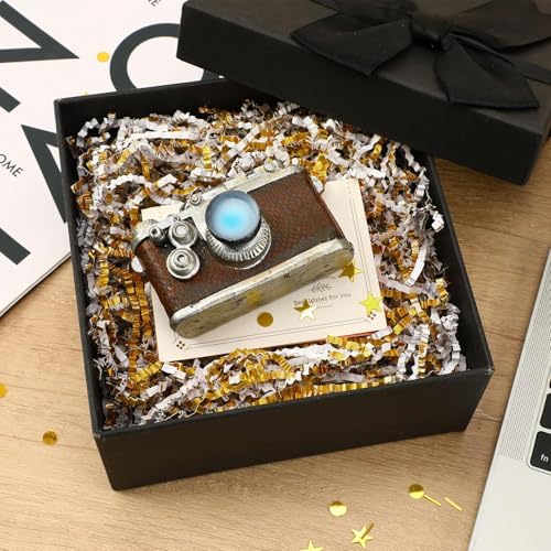 Jansun Metallic Gold White Crinkle Cut Paper, 115g/4oz Shred Filler with Gold Dots Stars Confetti for Christmas Halloween Wedding Gift Wrapping Craft DIY Basket Filling Holiday Party Decorations