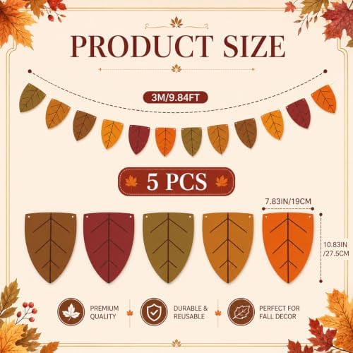 VitalCozy 5 Pcs Fall Maple Leaves Banner Fall Classroom Decor 49 ft