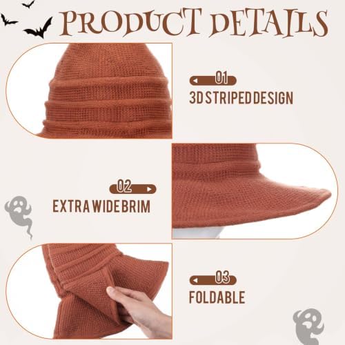 Boyiee Knitted Witch Hat Foldable Wide Brim Cap Pointed Felt Hat for Women Halloween Cosplay Costume Masquerade Accessory