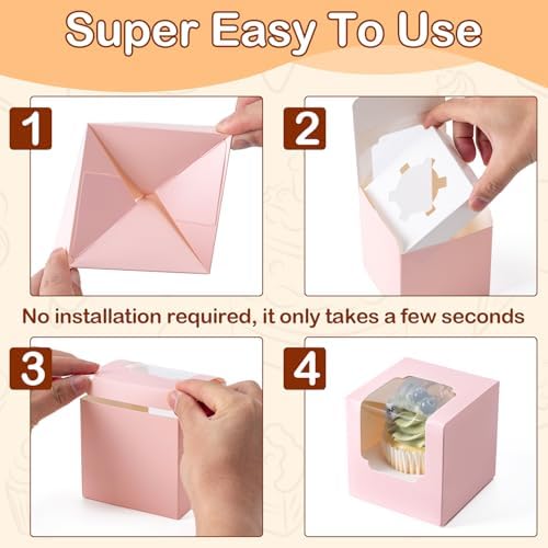 Hoewina 28 PCS Cupcake Boxes, Individual Cupcake Containers with Window