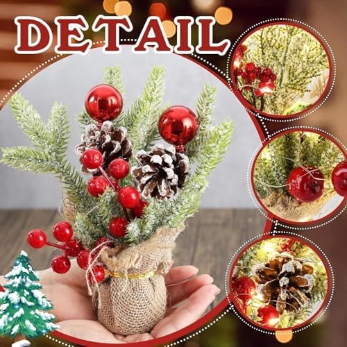 YLOLUL 6 Pcs Mini Christmas Tree Table Decorations Artificial Small Christmas Trees for Farmhouse Christmas Centerpiece Table Decoration for Kitchen Table Decor (6, Classics, Mini)