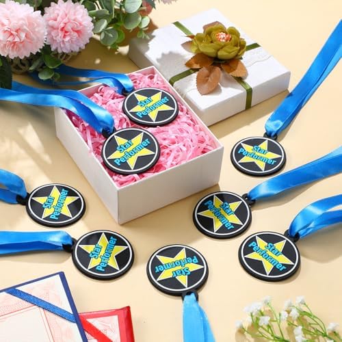 AmazingSpark 60 Pcs Star Performer Award Medals, 2 Inch Rubber Medals Bulk Winner Encourage Team Participation for Kids Adults Trophy Award Prize Gift Competitions Graduation Party