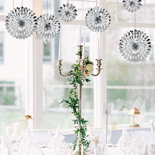 6-Pack Silver Party Decorations, Hanging Paper Fans Wall Decor