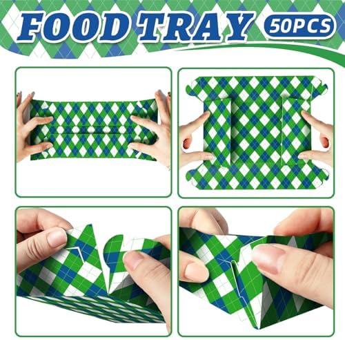 50 Pcs Golf Party Food Trays - Disposable Paper Food Boats, 2 Designs