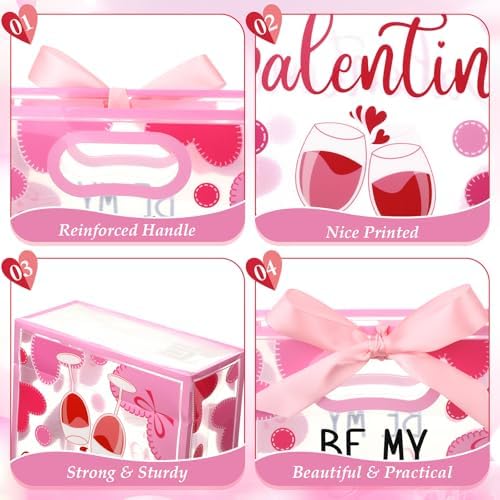 Capoda 24 Pack Galentine's Day Gift Bags with Handles - Large Pink and Red Valentine Party Favor Bags - Reusable Plastic Goody Bag for Girls Night & Ladies Celebration
