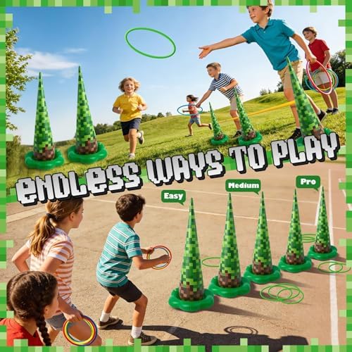 5 Pack Inflatable Pixel Ring Toss Game, Birthday Party Games for Kids