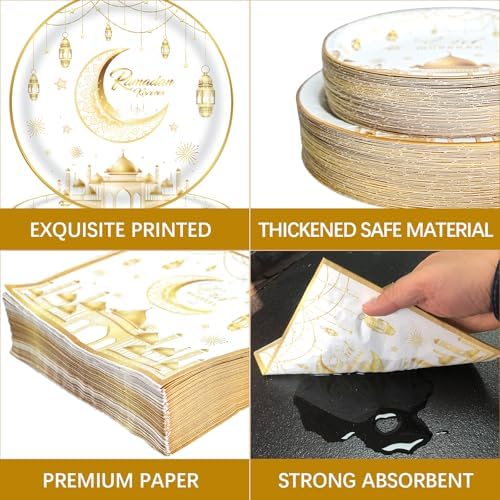 180pcs Ramadan Eid Mubarak Party Supplies,Serves 60
