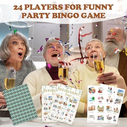 Retirement Bingo Game, Greenery Bingo Cards Set, Retirement Party Bingo Supplies for Adults, Family Friend Office Activities Favors Decorations for 24 Player, 01
