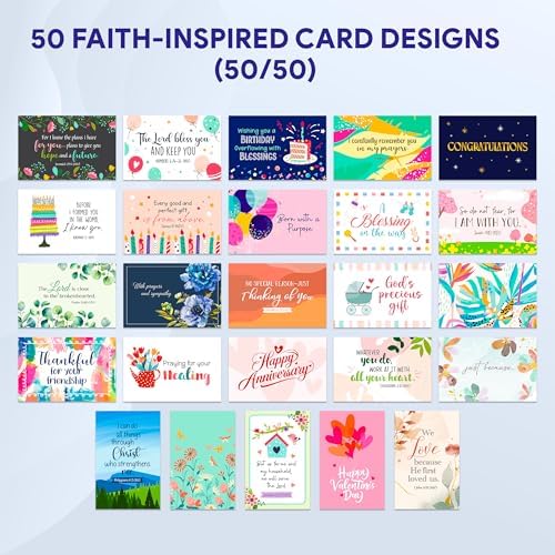 Decorably Christian Greeting Cards Assortment Box, 50 Pack, All Occasion