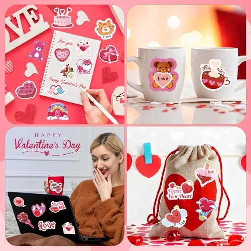 OHOME Valentines Stickers - 100 PCS Heart Stickers for Kids Classroom School - Valentines Day Crafts Gifts Treats Decor Cards Scrapbooking Decorations Supplies - Valentine's Party Favors