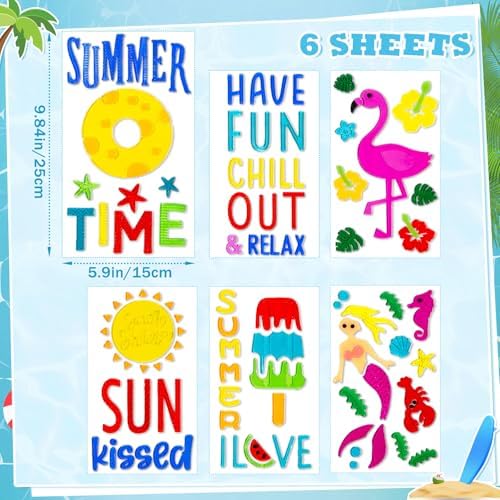 6 Pack Summer Window clings – Reusable Window Cling for Glass Windows