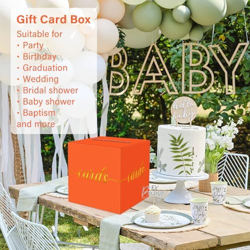 Orange and Gold Foil Card Box for Party, 8.7", 1 Pack