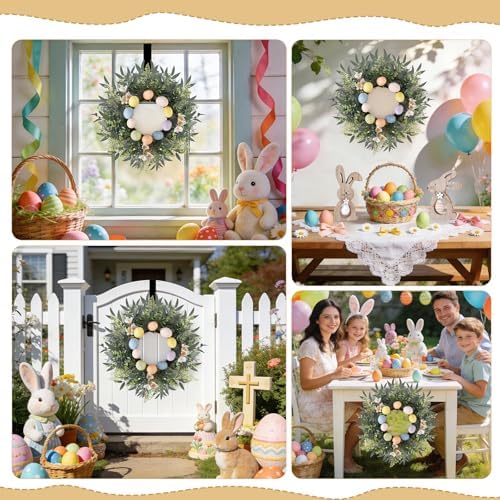 24 Inch Easter Spring Wreath with Eggs for Front Door Decor