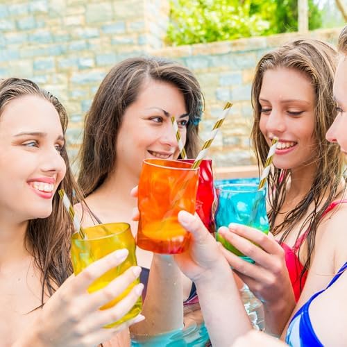 100 Packs Gold Biodegradable Striped Paper Straws, Disposable Drinking Straws for Birthday Carnival Summer Pool Party Wedding Baby Shower Halloween Christmas Party Decoration Supplies