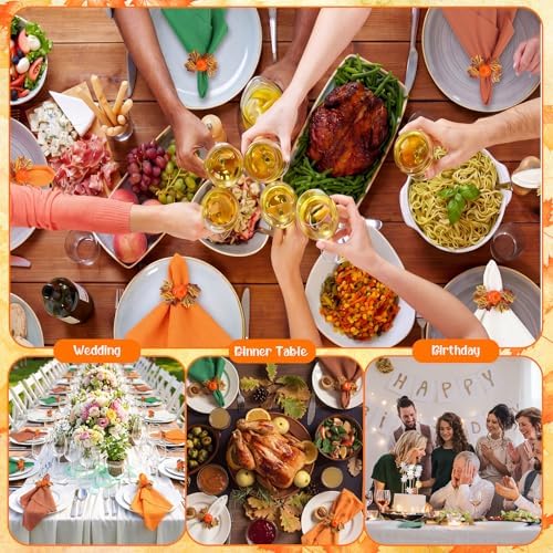 LemonRoad 36 Pcs Cloth Napkins and Napkin Ring Holders, Reusable Fabric for Table Decor Banquet Holiday Dinner Party Supply(Orange,Coffee, White, Green,Fall)